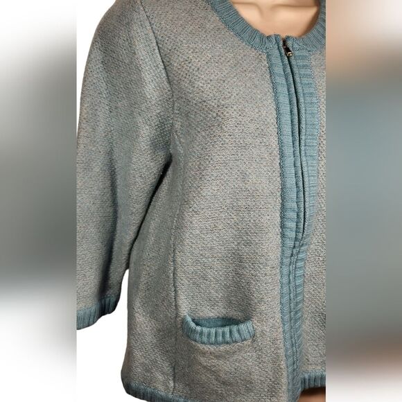 Ann Taylor Cardigan Sweater Merino Wool Modal Blue Gray Turquoise Chanel L - Picture 3 of 12